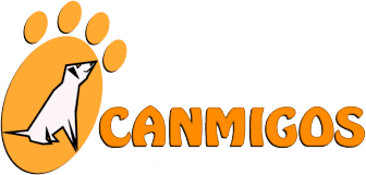 logotipo de la empresa, perro feliz sobre una huella de perro de fonfo