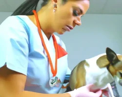 Medicación para perros con ansiedad - Veterinario chequeando Jack Russell