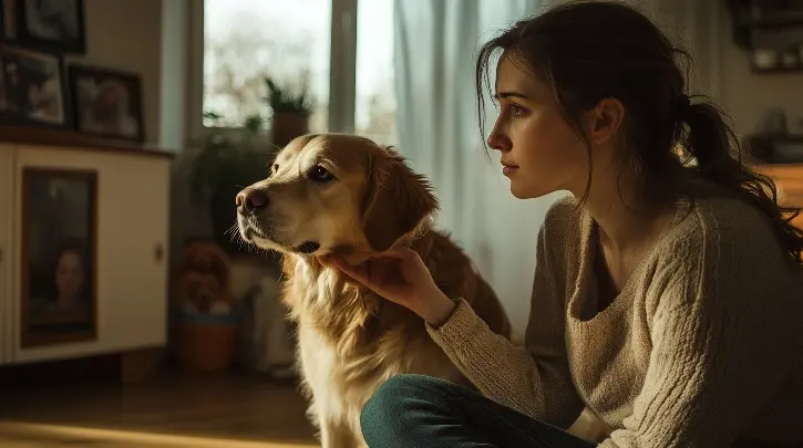 Chica sentada con perro Golden Retriever